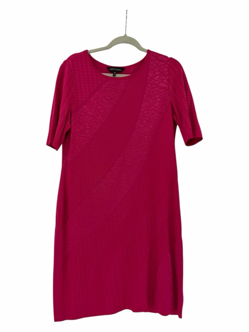 Ming‎ Wang Pink Fuchsia Textured Short Sleeve Shift Dress Size Medium $270